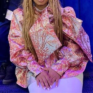 AKIRA Pink and Silver Metallic Top